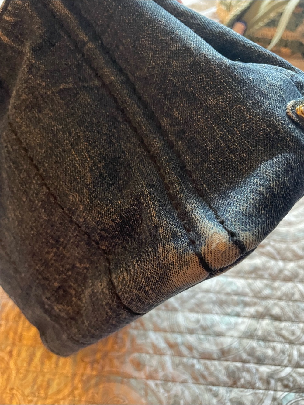 Prada Distressed Denim Canapa Tote Bag - Small Dark Blue with Black Logo - Picture 13 of 14